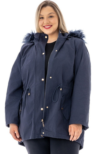 Casaco Feminino Tamanho Grande, Parka De Sarja Plus Size