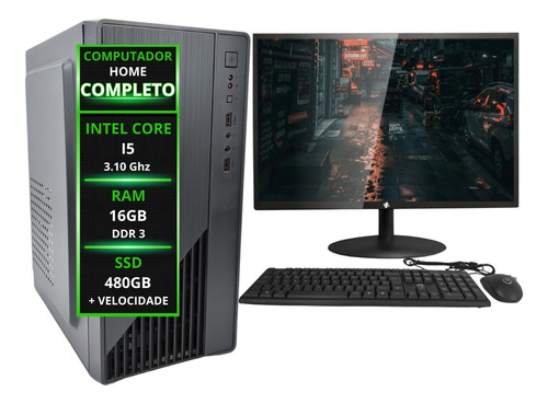 Pc Completo Intel I5 2ª/16gb/ssd 480/monitor 19  + Cx De Som