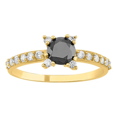 Anillo Dama 10k Piedra Negra Dorado 8