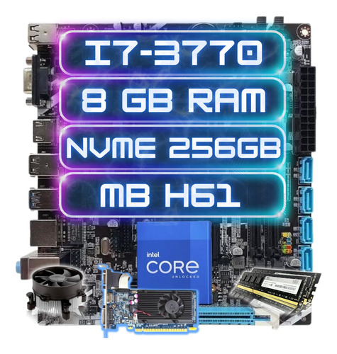 Kit I7 3770 Placa Mãe H61 Cooler 8gb Ddr3 Nvme 256gb