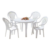 Conjunto Mesa Redonda+ 4 Cadeiras Plastico -frete Gratis