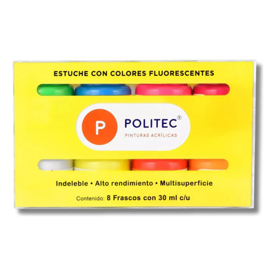 Kit Pinturas Acrílicas Politec 8 Colores Neón 30 Ml C\u002Fu | MercadoLibre