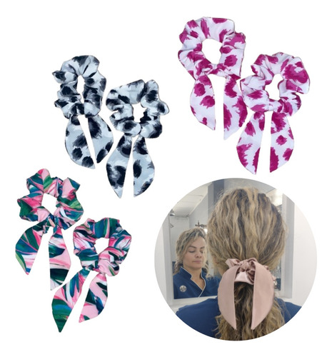 Scrunchie Seda Mujer Cabello Rizos Con Lazo Accesrios Meloss