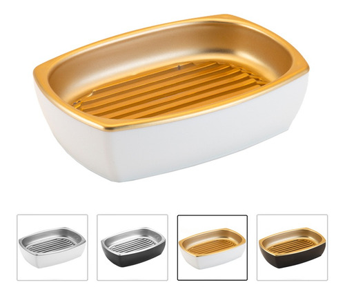 Saboneteira De Bancada Banheiro Lavabo Porta Sabonete Barra Cor Branco/dourado