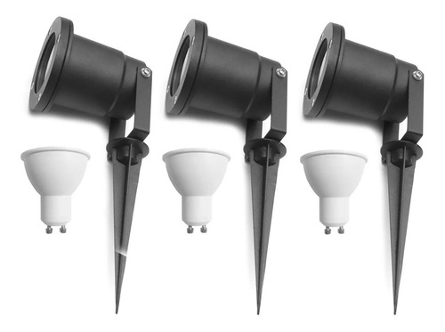 Pack X 3 Estaca Lisa Exterior Jardin Con Led 6/7w