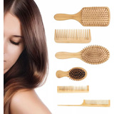 Cepillos Y Peines Para Cabello Bambú Antifrizz (kit 6 Pz)