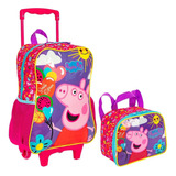 Kit Mochila Rodinha Lancheira Infantil Peppa Pig Sestini