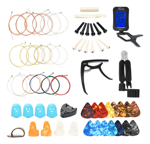 Kit De Accesorios Afinador Guitarra Cuerdas Plumillas 60 Pzs