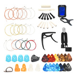 Kit De Accesorios Afinador Guitarra Cuerdas Plumillas 60 Pzs