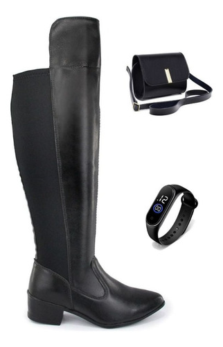 Kit Bota Feminina Over Montaria Inverno Frio+ Relógio Bolsa