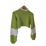 Sweater Crop Top De Hilo De Algodón Tejido A Crochet A Mano 