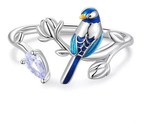 Anillo Pajaro Azul Plata 925 Fina Ajustable Regalo