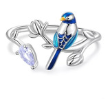 Anillo Pajaro Azul Plata 925 Fina Ajustable Regalo