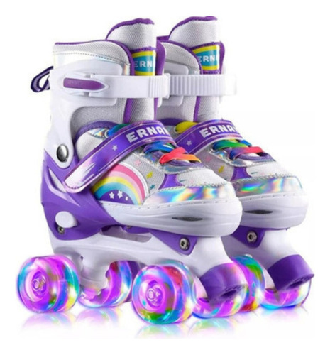 Patins Roxo Regulável Rodinha Led-arco Iris.