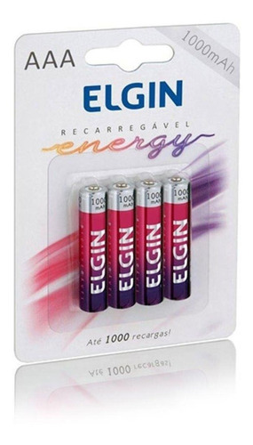 Pilha Recarregável Elgin Palito Aaa 1000mah 5cartelas De 4pç