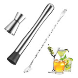 Kit De Muddler De Acero Inoxidable Con Jigger Cuchara P/ Bar