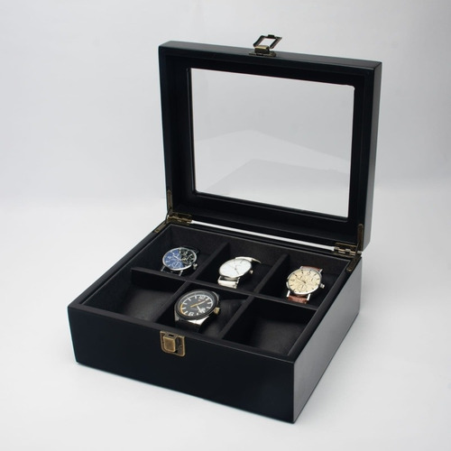 Caja Estuche Para Guardar 6 Relojes Madera Laqueada