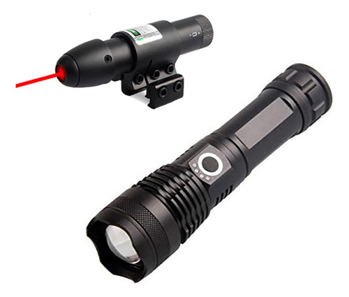 Linterna Tactica P50 Luz Blanca Zoom Caza + Laser Mira Roja