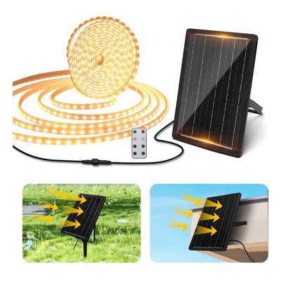 Tira Led Solar Aigostar 10m Ip65 Control Remoto Luz Cálida 2700k Efectos Rgb Blanco Cálido