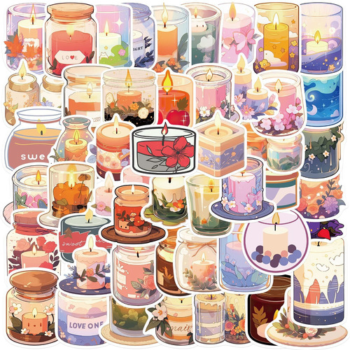 Velas Kawaii Aesthetic 50 Calcomanías Stickers Pvc Vs Agua