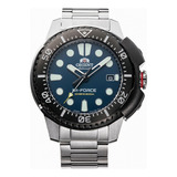 Reloj Orient M-force Automatic Diver 200m Ra-ac0l07l00b Color De La Malla Plateado Color Del Bisel Negro Color Del Fondo Azul