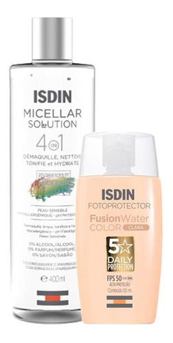 Kit Isdin Facial- Agua Mic E Prot Solar Com Cor Fps 50 Clara