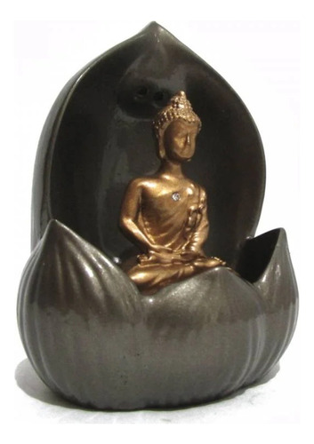 Incensário Cascata Buda Na Flor De Lotus 13cm B57194
