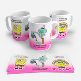 Caneca Porcelana Personalizada Bob Esponja E Lula Molusco