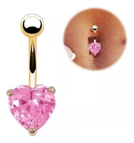 Piercing De Umbigo Dourado Ou Prata Coração Branco Ou Rosa