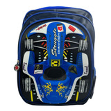 Mochila Escolar Infantil Costas Carros Super Motor 3d Cor Azul-escuro Desenho Do Tecido Liso