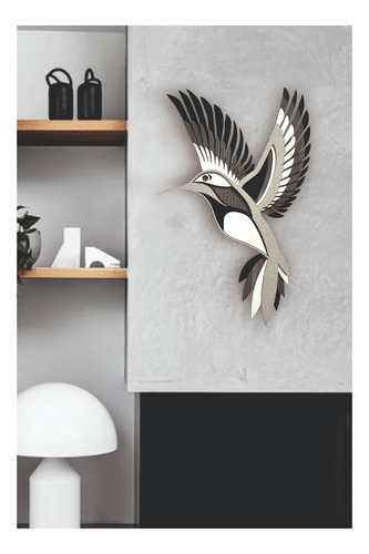 Cuadro Colibri 3d En Madera Tonos Grises