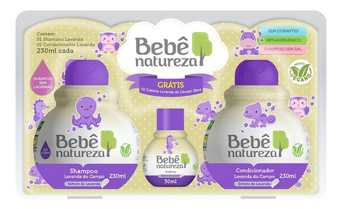 Kit Bebe Natureza 230ml Lavanda Shampoo Cond Colonia Vegano
