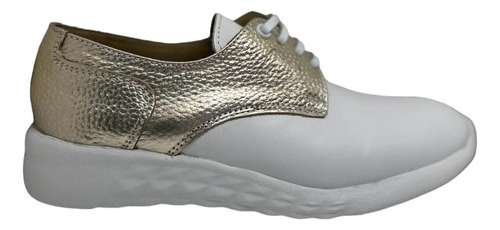 Zapatos Dama Trakers Golf Cuero Blanco/platino  Base Tecnica