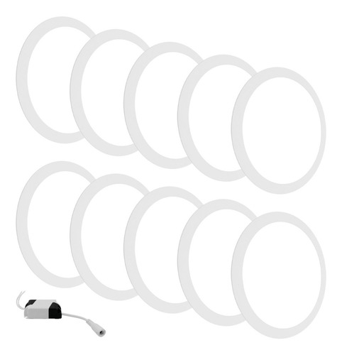 Kit 10 Painel Embutir 18w Redondo Luz Branco Frio