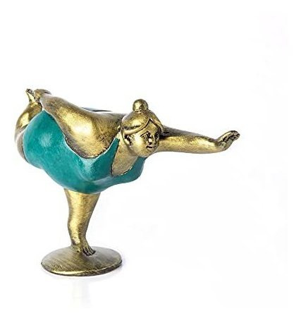 Figura Decorativa De Señora Gorda De Resina Con Pose De Yog