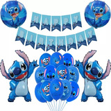 Set Decoración Globos De Fiesta + Banderín Lilo Y Stich