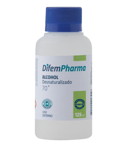 Pack 10uni, Alcohol Desnaturalizado 70º Difem - Frasco 125ml