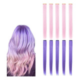 Extensiones Cabello Sinteticas 10 Cortinas Colores Fantasía Color 5 Rosa + 5 Púrpura Claro