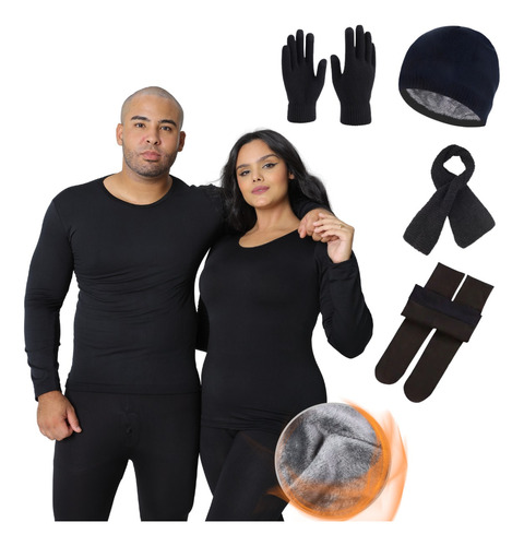 Kit Frio Blusa + Calca Termica Luvas Meias Touca E Cachecol