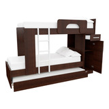 Cama Cucheta Triple Con Gabinete Infantil Colores