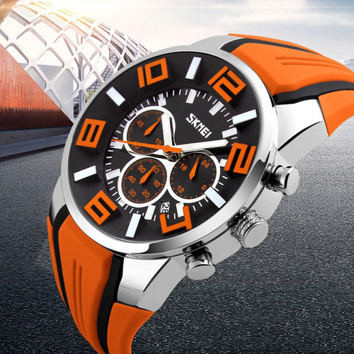 Relojes De Cuarzo Impermeables Para Hombre Skmei Fashion Color De La Correa Naranja