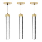 Kit 3 Lustre Pendente Cristal Com Bolhas Led 3cores 8110-300