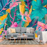 Papel De Parede Painel 3d Folhas Tropicais Colorida  4m