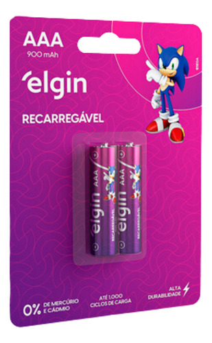 Pilha Recarregável Aaa Palito 900mah Elgin Blister C/2 Unid