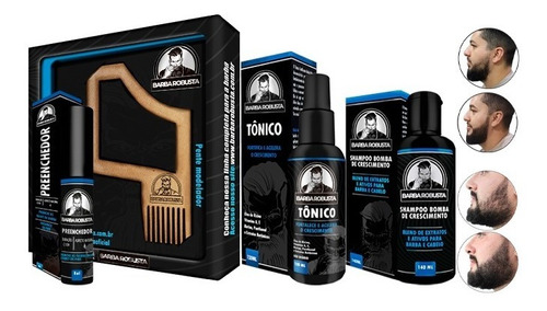 Kit Preenchimento De Barba Tonico Shampoo Caneta Cobre Falha