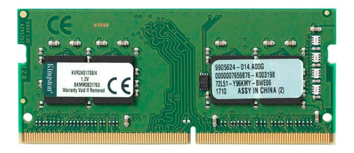 Memória Ram Valueram Color Verde  4gb 1 Kingston Kvr24s17s8/4