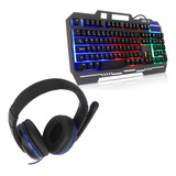 Combo Teclado Iluminado Gamer Semi Mecânico   Fone Headset