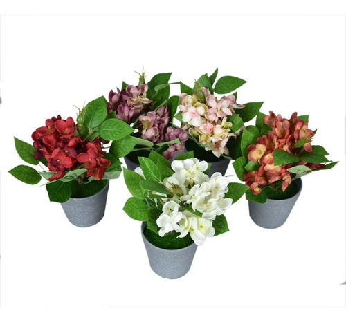 Hortensias Maceta Flor Artificial, 3pz 22cm