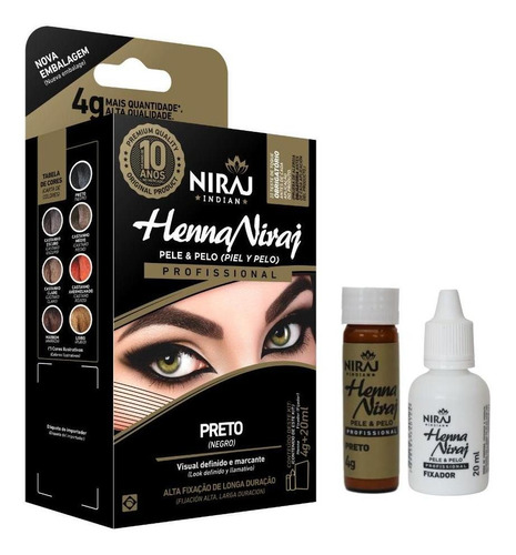 Kit Henna Preta E Fixador Para Design De Sobrancelha Niraj