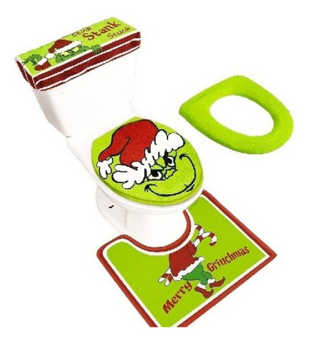 Grinch Juego De Baño Navideño Con Tapete Z